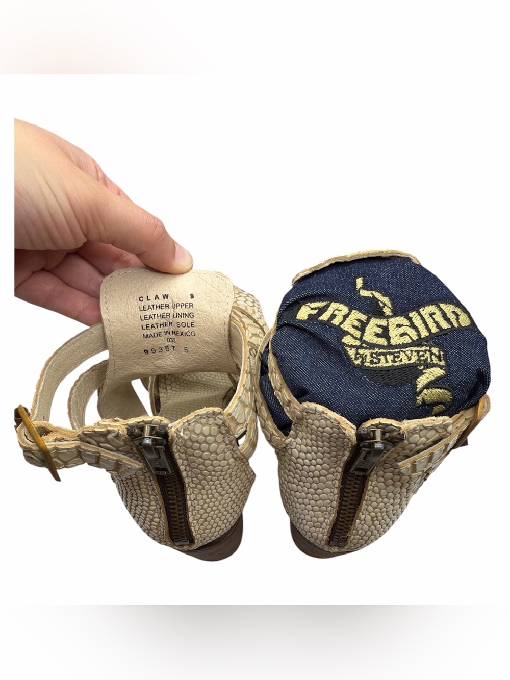 NEW Freebird by Steven Rare Claw Python Snake Heel Sandals Strappy Cream Size 9 - Picture 3 of 9